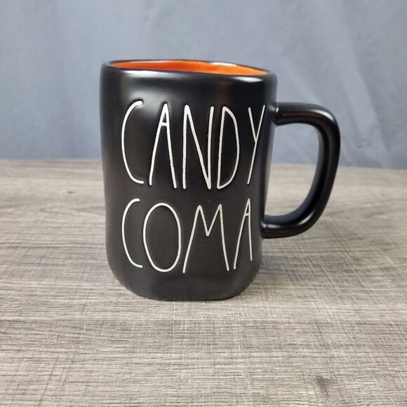 Rae Dunn Artisan Collection Black and Orange Ceramic Farmhouse Candy Coma‎ Mug - Picture 1 of 6